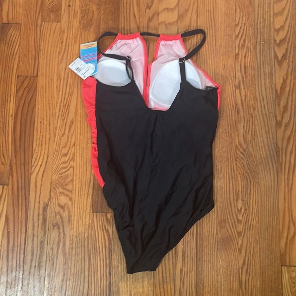 Swim Solutions Coral High‎ Neck Tummy Control One Piece Swimsuit 16 NWT - Picture 4 of 8